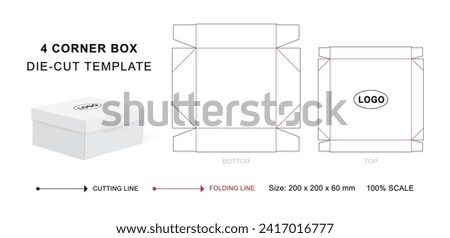 Four corner box die cut template or 4 Corner Tray