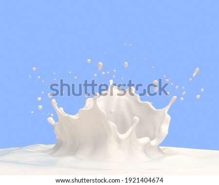 Milk crown splash, splashing in milk pool with blue background.