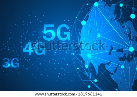 digital abstract background with internet speed development from 3g, 4g to 5g. the most high speed internet.