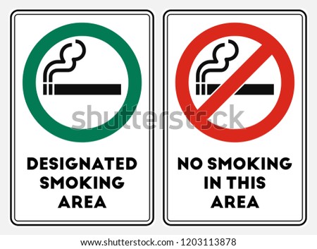 High quality vector illustration of the No smoking red sign and the Smoking area green sign