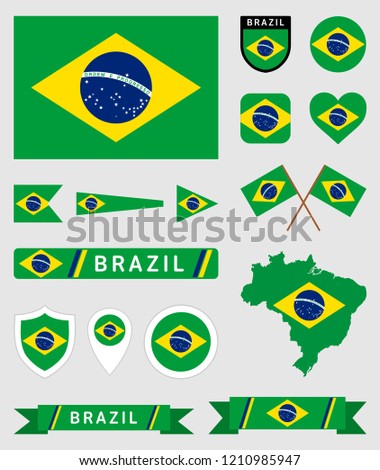 Vector collection of many Brazil flag related illustrations with different shapes for many uses
