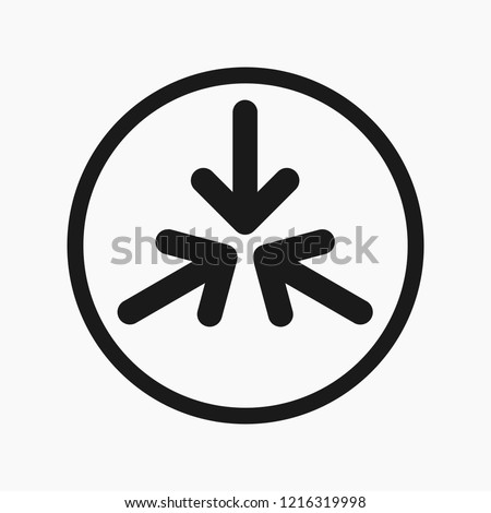 Vector illustration logo of three arrows pointing at the center of the circle isolated on white background - teakwork, cooperation concept