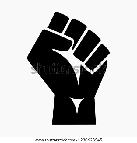 Vector illustration of the iconic protester raised fist isolated on white background - graphic style silhouette