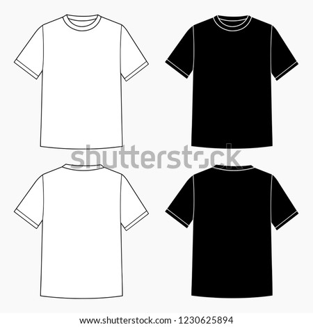 High quality vector template illustration of blank basic T-shirt in white and black version