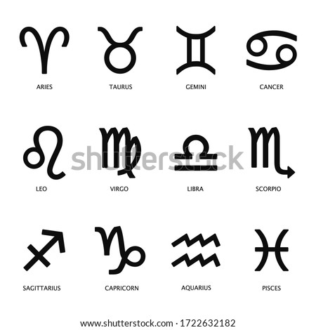 Vector flat and simple style illustration set of black Astrological signs isolated on white background