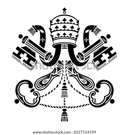 Holy see emblem vector icon. Vatican symbol black silhouette detailed illustration isolated on white  
