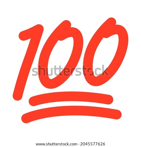 100 emoticon vector icon. One hundred red doodle emoji score sticker illustration 