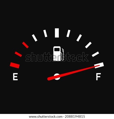 Vector illustration of car fuel indicator gas meter. Tank full icon isolated on white background