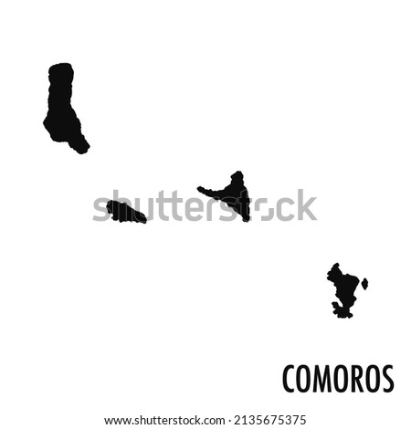 Vector high quality map of the African Island state of Comoros - Simple black silhouette high quality Comoros map