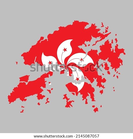 Hong Kong flag inside the Hong Kong map borders vector illustration