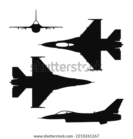 Vector illustration silhouette of the multirole aircraft F-16 fighting falcon isolated