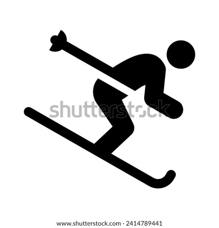 Alpine skiing vector icon. Downhill slalom ski stick man symbol