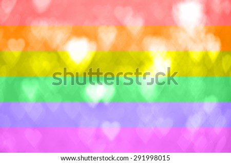 Heart shape bokeh on rainbow flag
