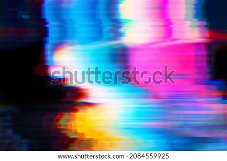 Abstract blue, mint and pink background with interlaced digital Distorted Motion glitch effect. Futuristic cyberpunk design. Retro futurism, webpunk, rave 80s 90s aesthetic techno neon colors Foto stock © 