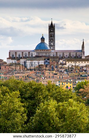 Panorama of old town Siena, Tuscany, Italy with beautiful dome of Siena Cathedral, Duomo di Siena