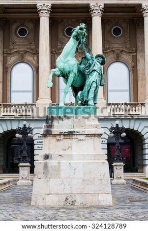 Budapest, Hungary - March 29, 2015: Buda Castle, horse statue of Prince Eugene of Savoy in Budapest, Hungary