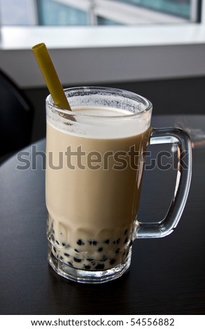 Delicious pearl milk tea closeup