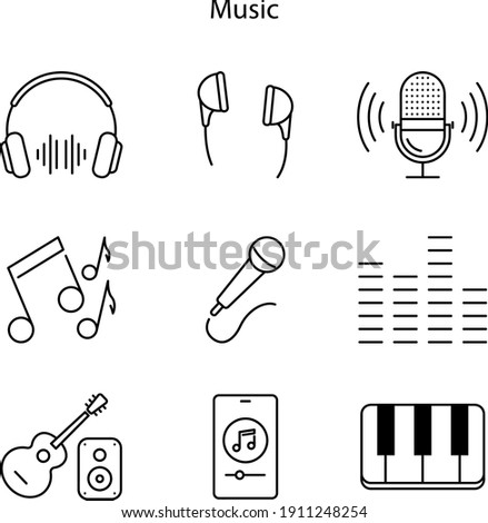 entertainment technology icons set, line icons set of music