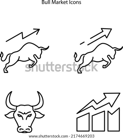 Bull market a bullish growth graph of stock market investing profit chart, bull market icons isolated on white background
