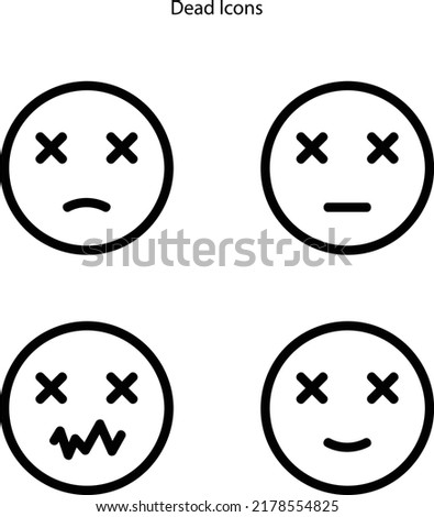 emoticon icons with dead x eyes, head pictogram. dead face, danger and death,