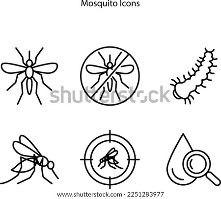 Mosquitoes, icon set. linear icons. mosquito net. Line with editable stroke