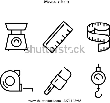 Set line icon of Construction bubble level, Multimeter, voltmeter, Depth measurement, Measuring instrument, Approximate measurements, Corner rule.