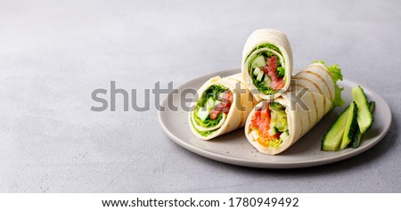 Similar – Image, Stock Photo Tasty wrap with salmon.  Close up. Healthy food concept.