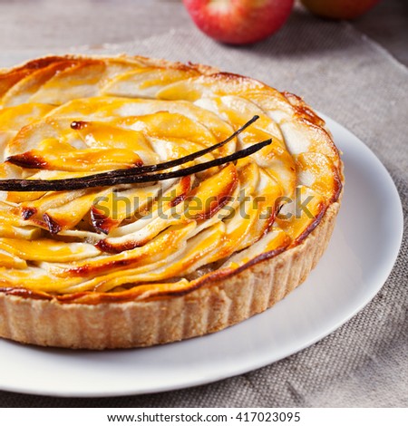 Similar – Image, Stock Photo Traditional french apple tart over brown planks