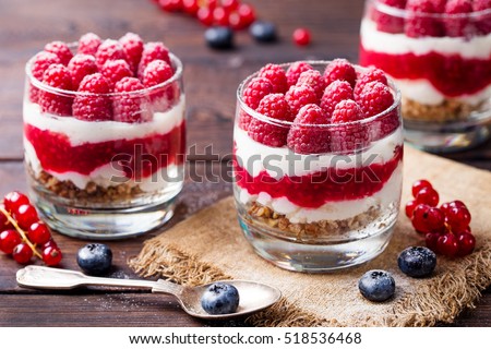 Similar – Foto Bild Himbeerdessert aus geschlagener weißer Schokoladenmousse und Himbeere