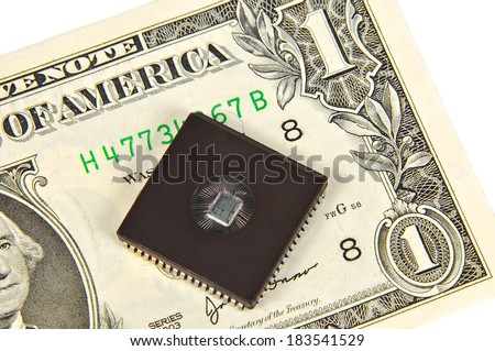 Dollars and electronic chip. The concept of electronic money