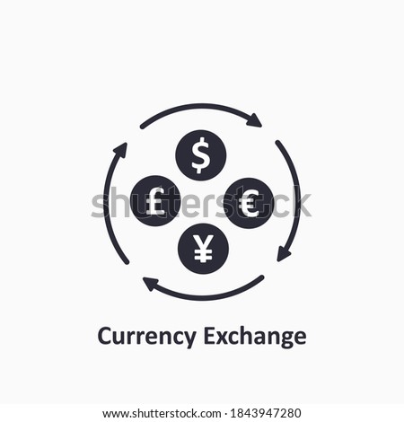 Currency exchange icon. Dollar, Euro, Yuan and GBP icon. Foreign exchange concept. The circulation of money in the world. Vector