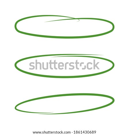Set of highlights. Green hand drawn elements for selecting text. Sketch oval. Vector