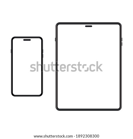 Set of template smartphone and tablet. White screen on portable device. Mockup gadget with empty, blank screen. Vector
