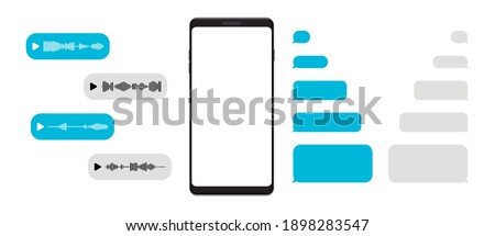 Mockup smartphone with template blank messenger chat and voice message. Empty screen of mobile phone. Telegram messenger