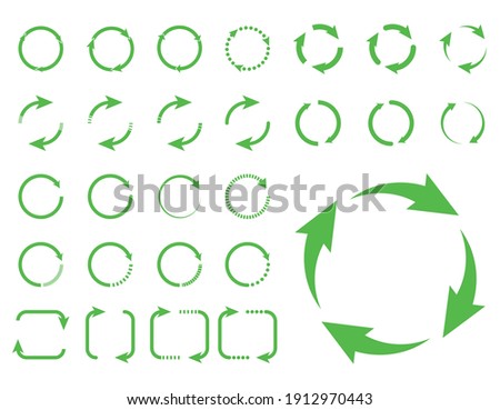 Green arrow icon set on white background. Circular arrow. Recycle symbol. Vector