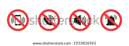 Silent mode set icon. Forbidden sign. Turn off sound pictogram. Prohibited signs for public place. Vector