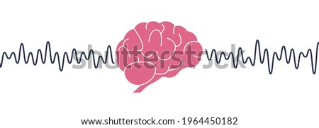 Human Brain Waves. Brain Activity Wave concept. Pink Mind with Mental Wave. Isolated white background. Vector illustration.