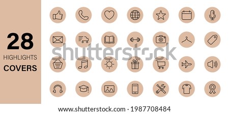 Instagram Highlights Line Icon Set. Stories Covers Icons. Highlights for Lifestyle, Travel and Beauty Bloggers, Photographers and Designers. Outline Pictogram for Social Media. Vector illustration