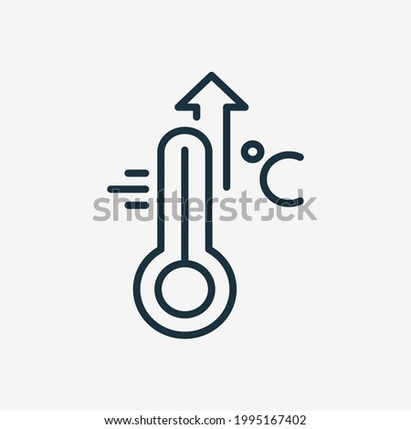 High Temperature Scale Line Icon. Flu, Cold, Virus and Fever Symptoms. Thermometer with Arrow Up Pictogram. Increased Temperature of Human Body Linear Icon. Editable stroke. Vector illustration.