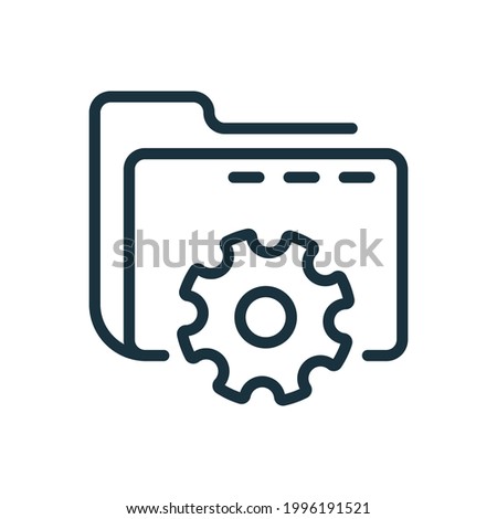 Setting of Data Folder Line Icon. Computer Folder with Gear Linear Icon. Options and Configuration of File or Document. Editable stroke. Vector Illustration.