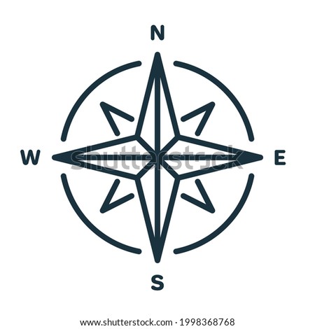 Compass Line Icon. Simple flat symbol. Wind Rose with North, South, East and West Indicated Linear Icon. Sign of Direction and Navigation. Editable stroke. Vector illustration.
