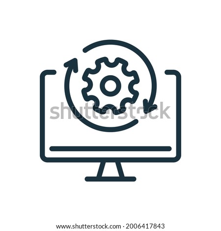 Upgrade of Software Line Icon. Computer System Update Linear Pictogram. Download Process Icon. Progress of Upgrade. Editable stroke. Vector Illustration.