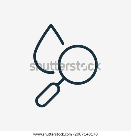 Research Water Quality Linear Icon. Magnifying Glass with Drop Water Line Pictogram. Laboratory Microbiology Test for Bacteria. Analysis Quality of Liquid. Editable stroke. Vector illustration.