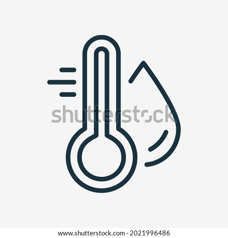 Water Temperature Indicator Line Icon. Mercury thermometer and Water Drop Linear Pictogram. Temperature and Humidity Level Outline Icon. Editable Stroke. Isolated Vector Illustration.
