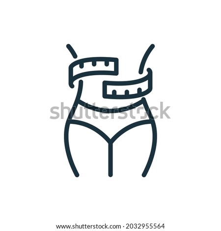 Measurement Size of Circumference Waist with Tape Line Icon. Slim Waistline with Measure Tape Linear Pictogram. Female Beauty Shape Concept Outline Icon. Editable Stroke. Isolated Vector Illustration.