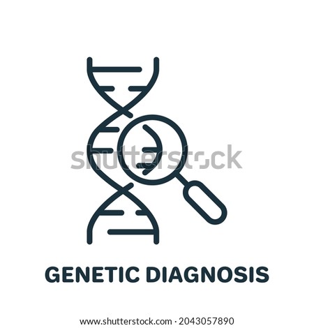 Genetic Analysis with Glass Magnifier Line Icon. Dna Laboratory Diagnosis Linear Pictogram. Research of Helix Structure Dna Outline Icon. Editable Stroke. Isolated Vector Illustration.