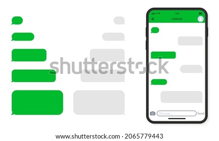 Template of Messenger Chat in Mobile Phone. Mockup of Smartphone and Empty Talk Speech Bubble Icon. Telegram messenger. Interface of Mobile App. Isolated Vector Illustration.