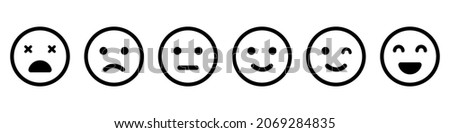 Emoticons Line Icon Set. Positive, Happy, Smile, Sad, Unhappy Faces Pictogram. Simple Emoji Collection. Customers Feedback Concept. Good and Bad Mood. Isolated Vector Illustration.