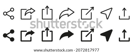 Share Link Button for Social Media Line and Silhouette Icon. Arrows Symbol Share Link for Web Site Outline Icon. Send Data Sign Linear Pictogram. Editable Stroke. Isolated Vector Illustration. Photo stock © 