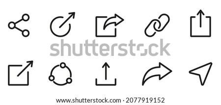 Share Link Button Line Icon. Publish Symbol in Social Media Linear Pictogram. Arrows, Square, Chain Share Link Sign for Website Outline Icon. Editable Stroke. Isolated Vector Illustration.